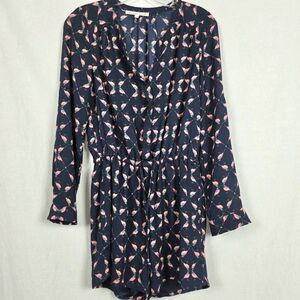 Daniel Rainn Bird Print Long Sleeve Romper Navy XS